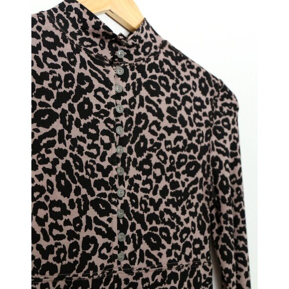 Free People Leopard Animal Print Soft Jersey Mock Neck Long Sleeve Top Button XS - Picture 9 of 15